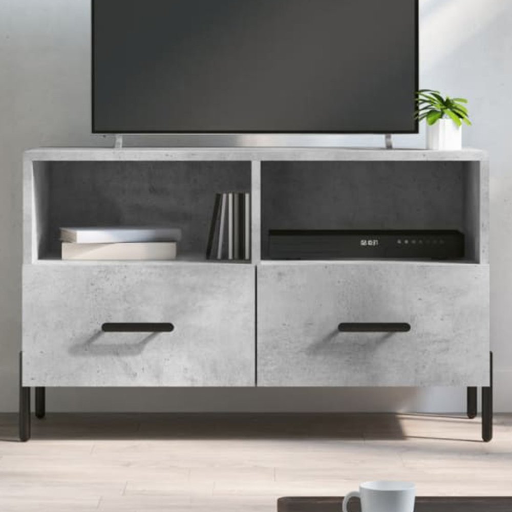 vidaXL 2 Drawer 2 Shelf Concrete Grey TV Cabinet Image 1