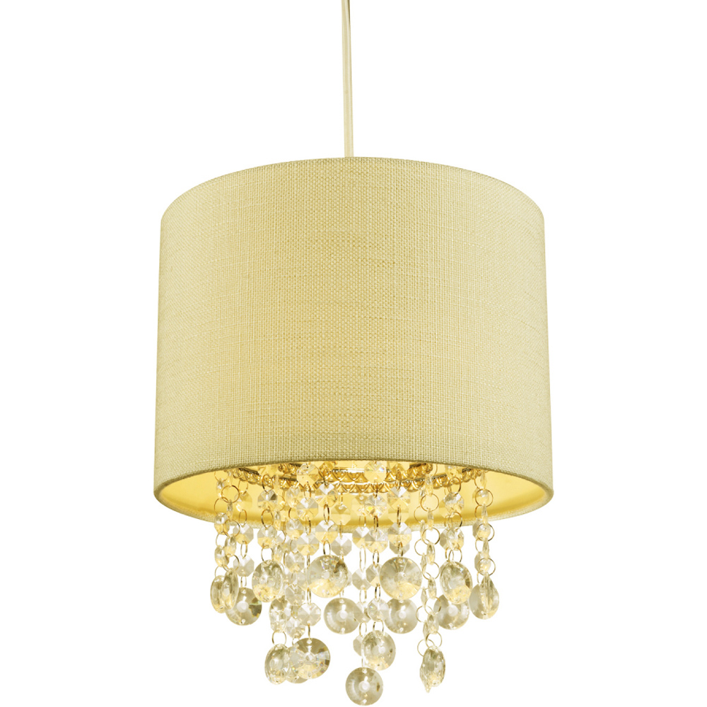 Happy Homewares Soft Cream Textured Linen Clear Acrylic Droplets Pendant Shade Image 3