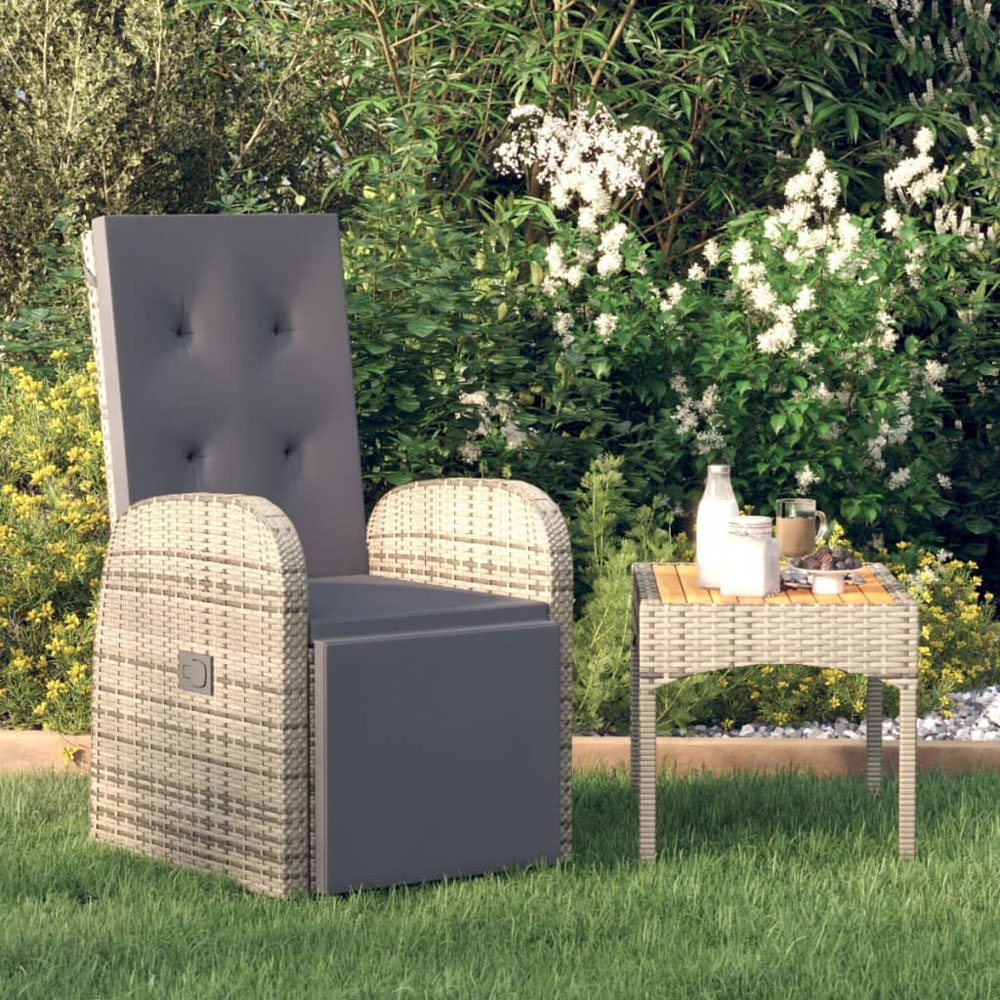 Walplus Grey Poly Rattan Reclining Garden Chair with Cushion Image 6