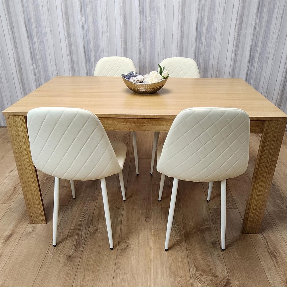 Portland 4 Seater Dining Set Oak Effect and Cream Image 3