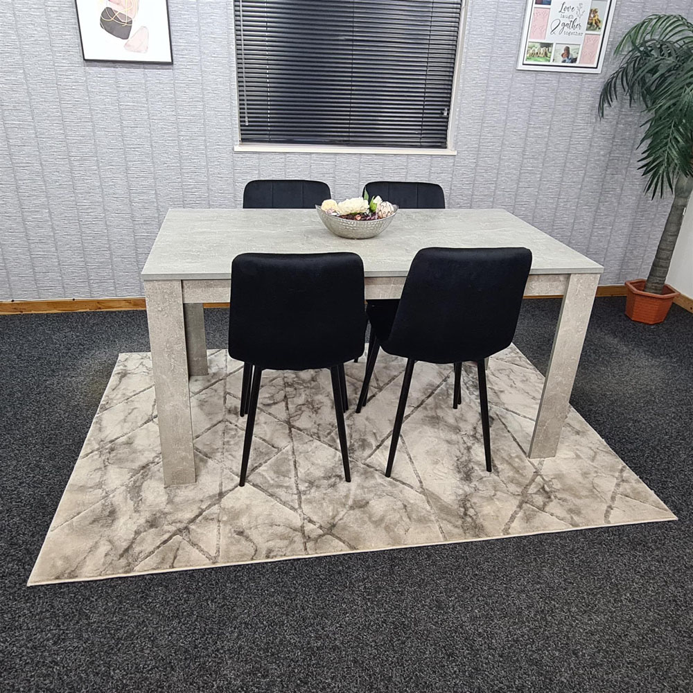 Portland Velvet 4 Seater Dining Set Stone Grey and Black Image 2