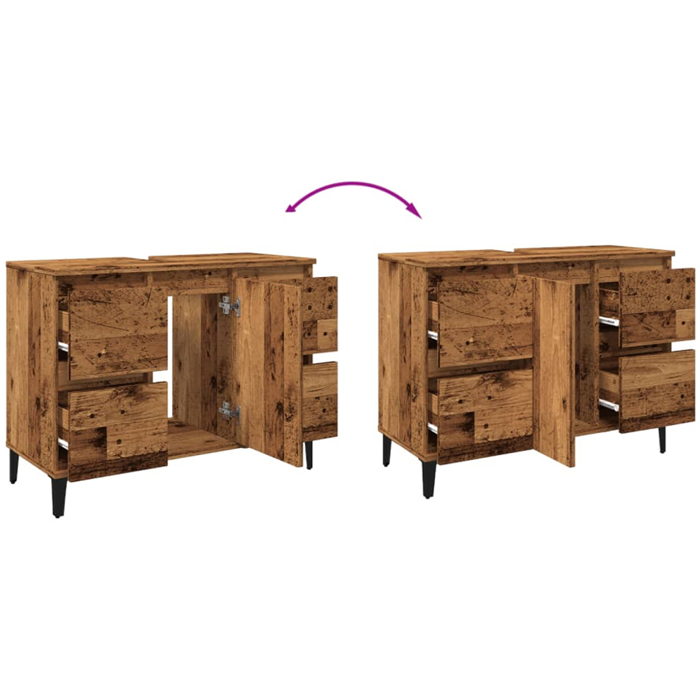 vidaXL Single Door 4 Drawers Old Wood Bathroom Sink Cabinet Image 6