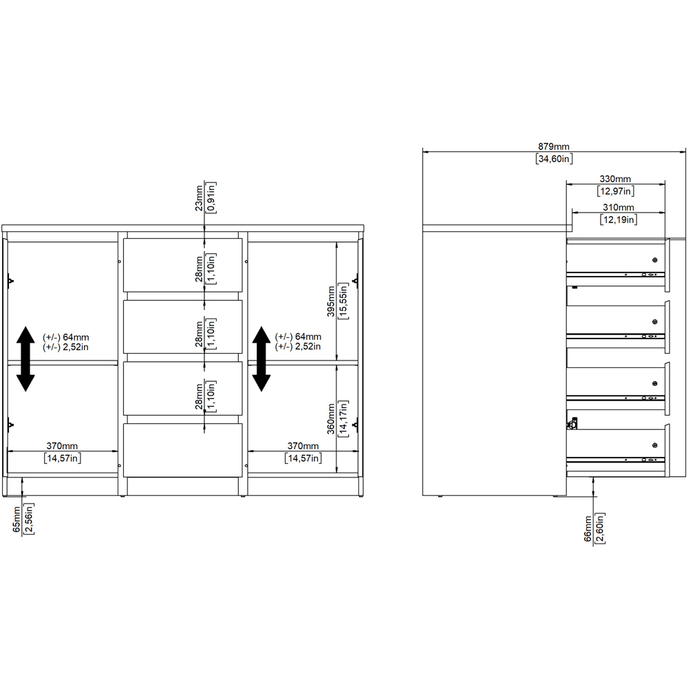 Florence Naia 2 Door 4 Drawer White Sideboard Image 8