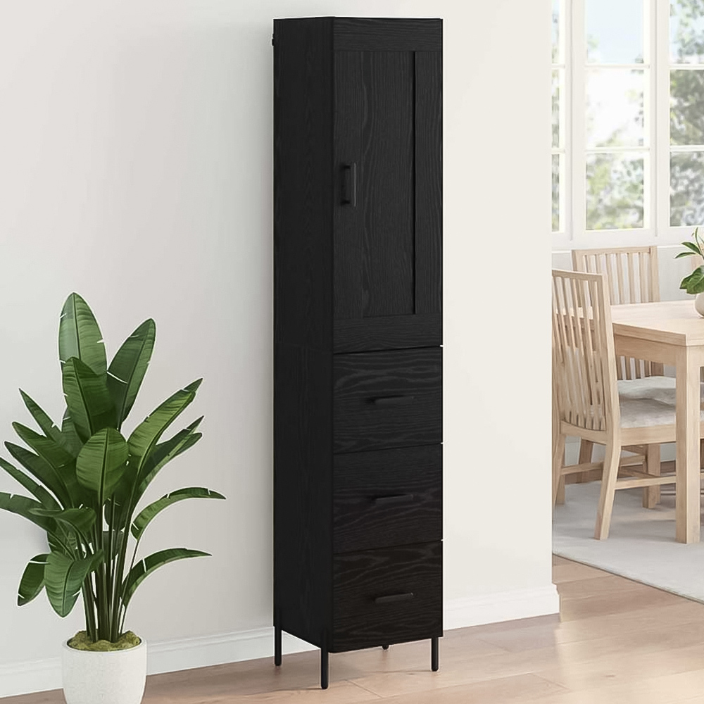 vidaXL Single Door 3 Drawer Black Oak Sideboard Image 1