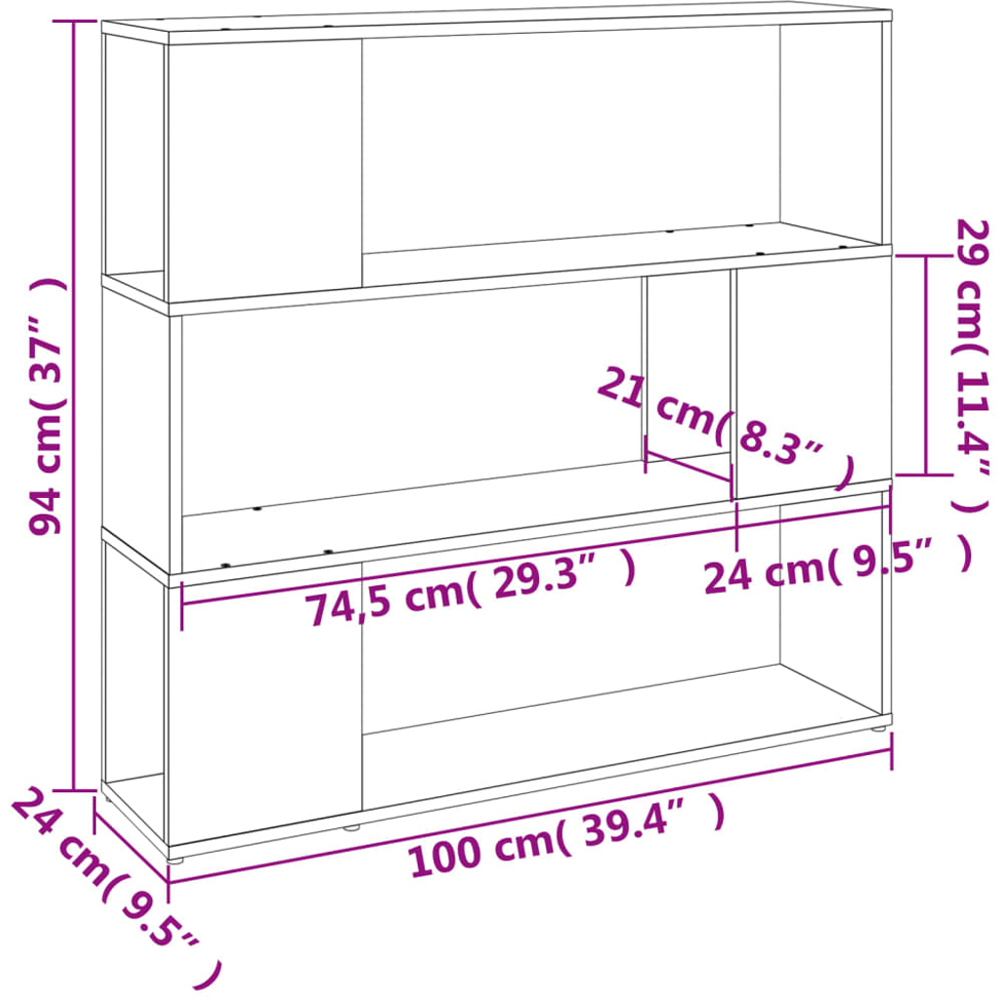 vidaXL 3 Shelf Grey Sonoma Oak Bookcase Image 9