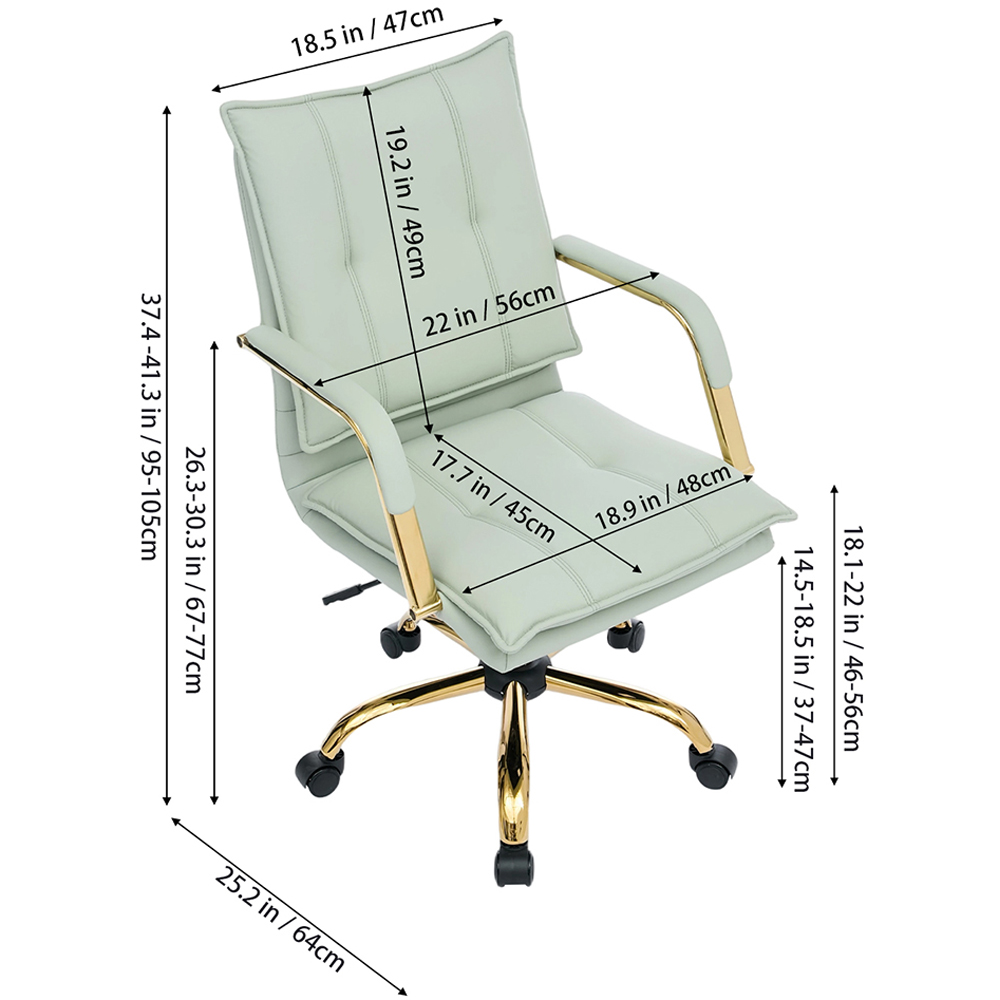 Living and Home Light Green PU Leather Height Adjustable Vintage Swivel Office Chair Image 9