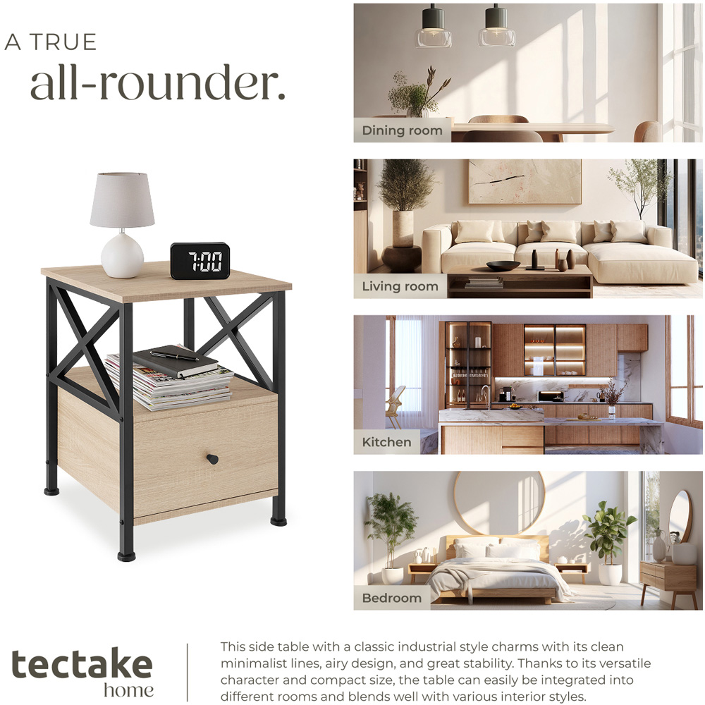 tectake Falkirk Single Drawer 2 Shelf Light Sonoma Oak Bedside Table Image 7