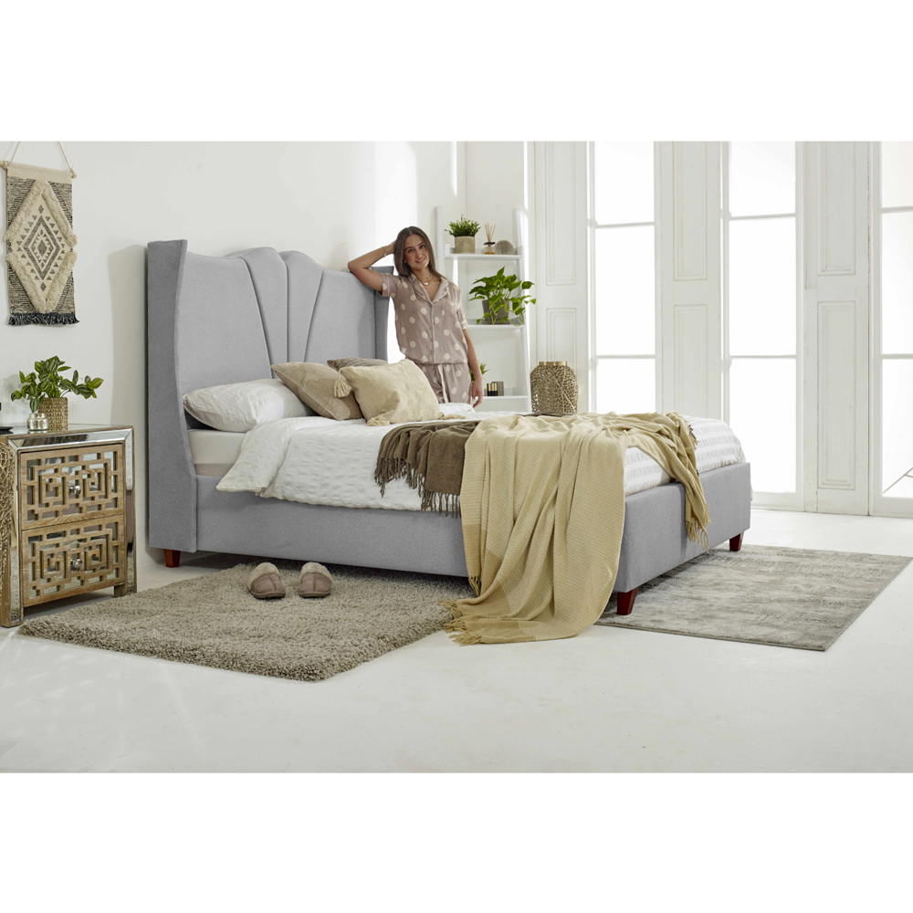 Eleganza Florentine Super King Size Silver Arlington Fabric Bed with Winged Headboard Image 3