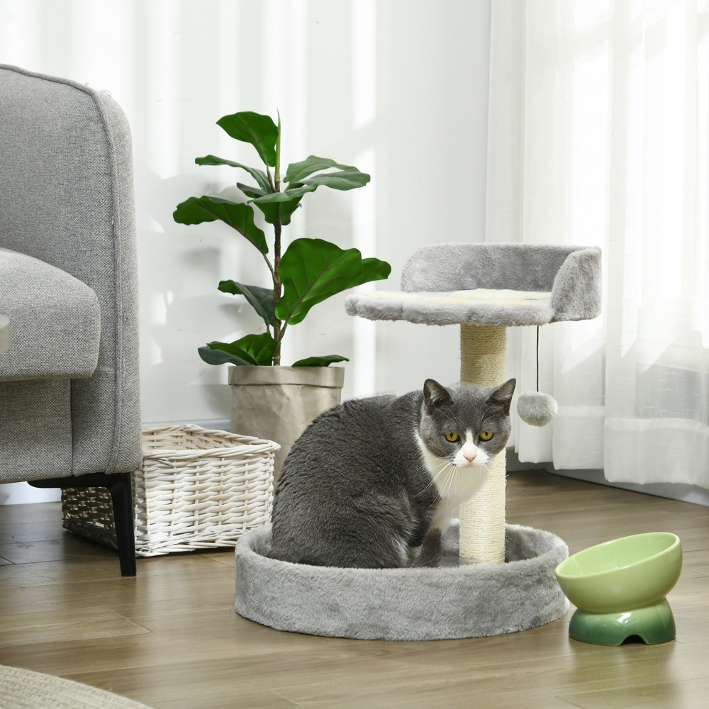 PawHut Light Grey Cat Tree with Sisal Scratching Post and Toy Ball Image 2