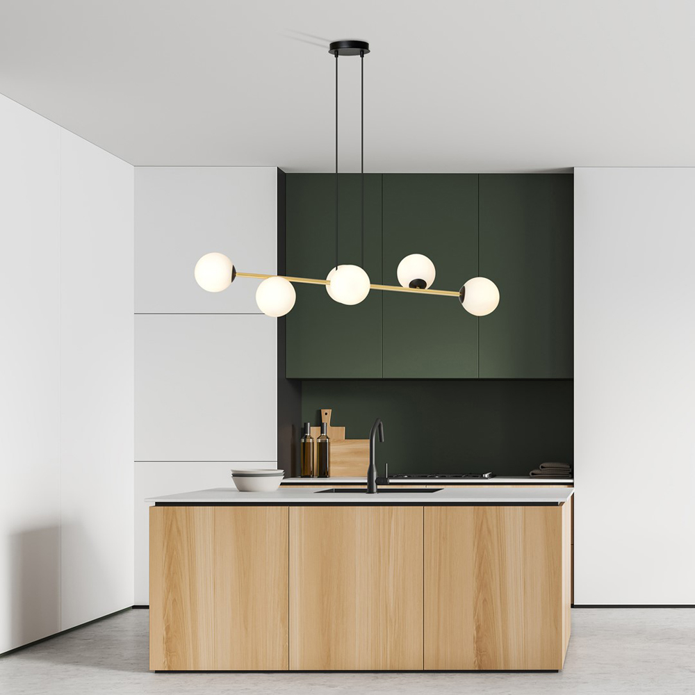Emibig Gravity 6 Light White Shade Black and Gold E14 Ceiling Pendant Light Image 2