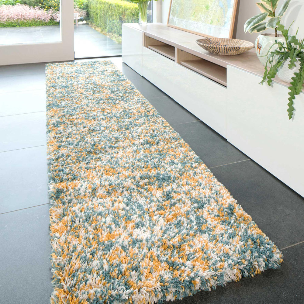 Kukoon Kinsale Blue Multicolour Shaggy Mottled Rug 60 x 240cm Image