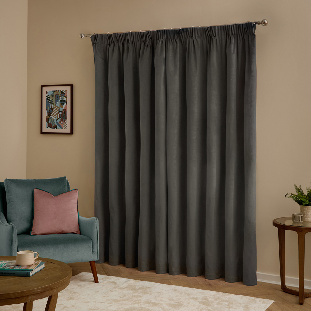 Furn The Ultimate Charcoal Velvet Blackout Pencil Pleat Curtains 168 x 183cm Image 2