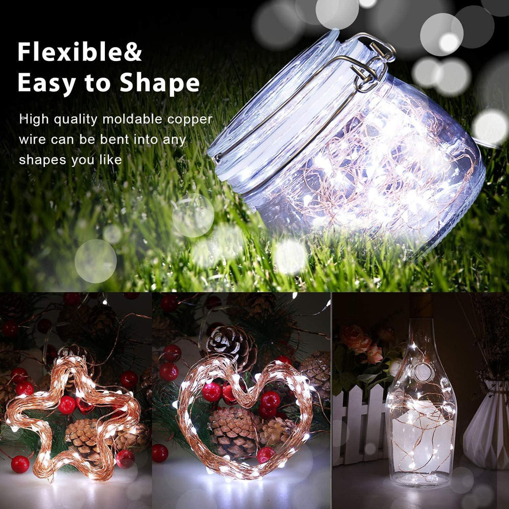 Shatchi 20 Sparkle White LED Gold Copper Wire Christmas String Light 2m 2 Pack Image 2