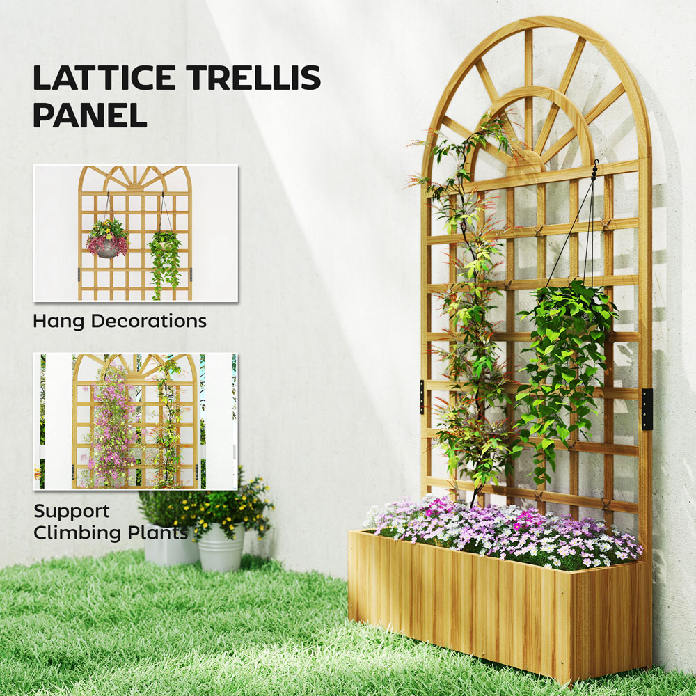 Outsunny Natural Wooden Raised Garden Bed with Lattice Trellis 180 x 30 x 90cm Image 8