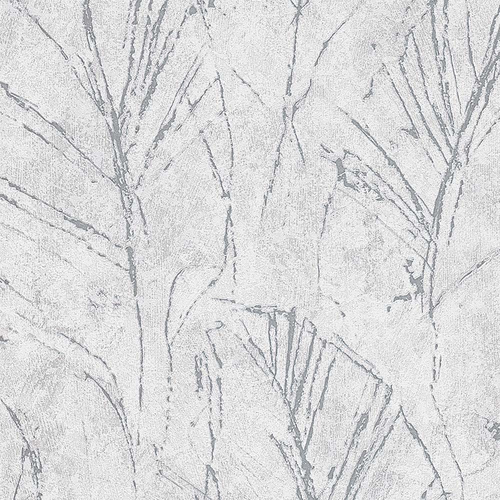 Erismann Elegant Leaves Blown Grey and Silver Wallpaper Image 1