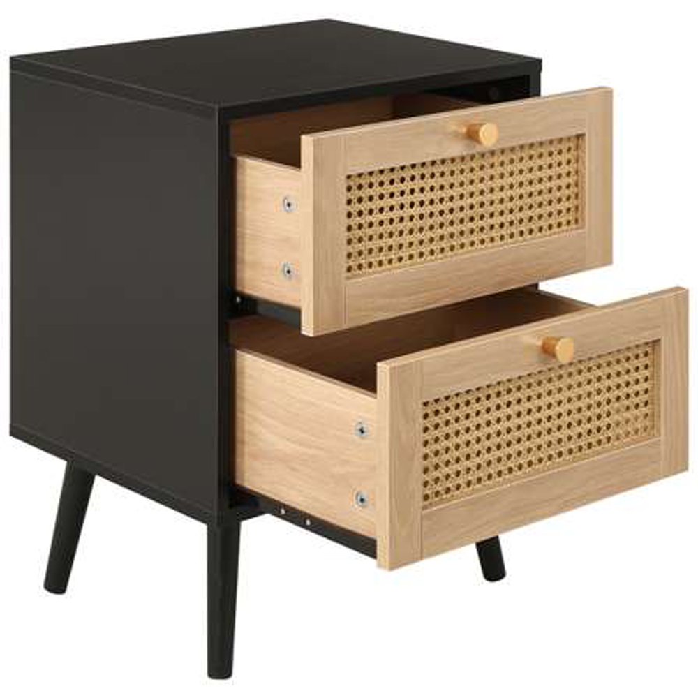Birlea Croxley Black 2 Drawer Rattan Bedside Table Set of 2 Image 3