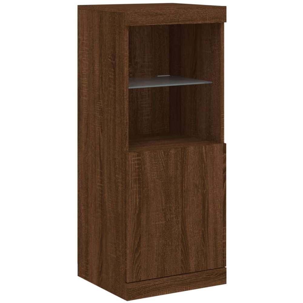 vidaXL Single Door 2 Shelf Brown Oak Sideboard with LED Lights Image 4