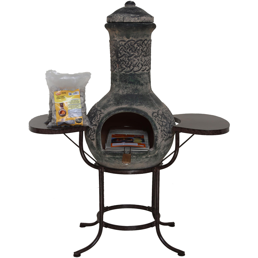 Gardeco BBO-C8E.03 Grill Lava Stones and Cradle Clay Chiminea BBQ Bundle Image 1