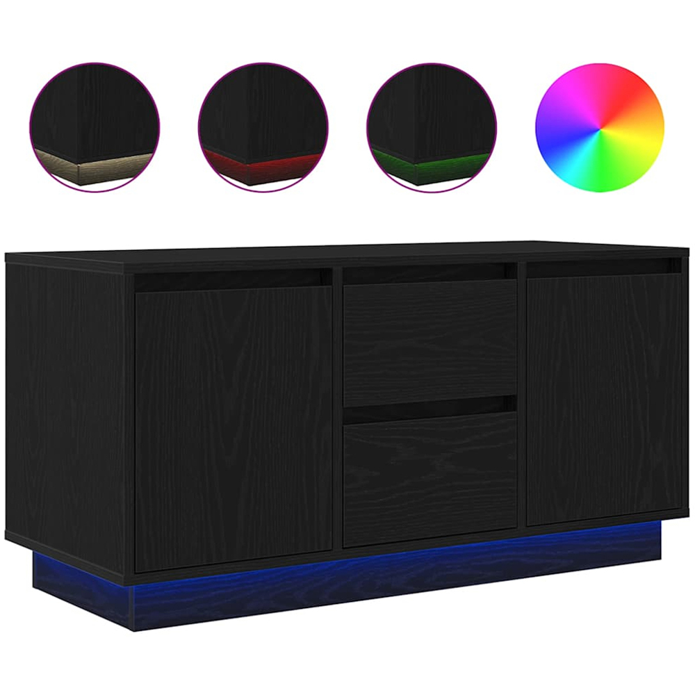 vidaXL 2 Door 2 Drawer Black Oak LED TV Cabinet Image 3