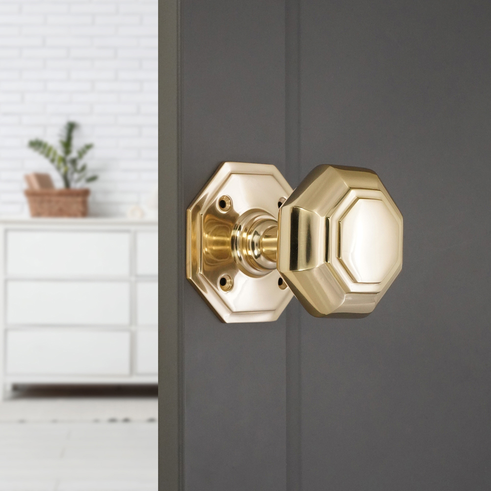 Spira Brass Polished Brass Octagonal Mortice Door Knob 2 Pack Image 2