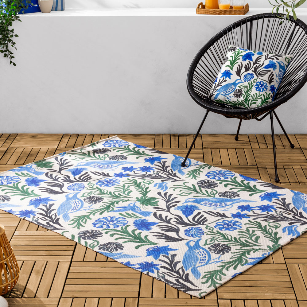 furn Aljento Blue Floral Polyester Filled Outdoor Cushion Image 5