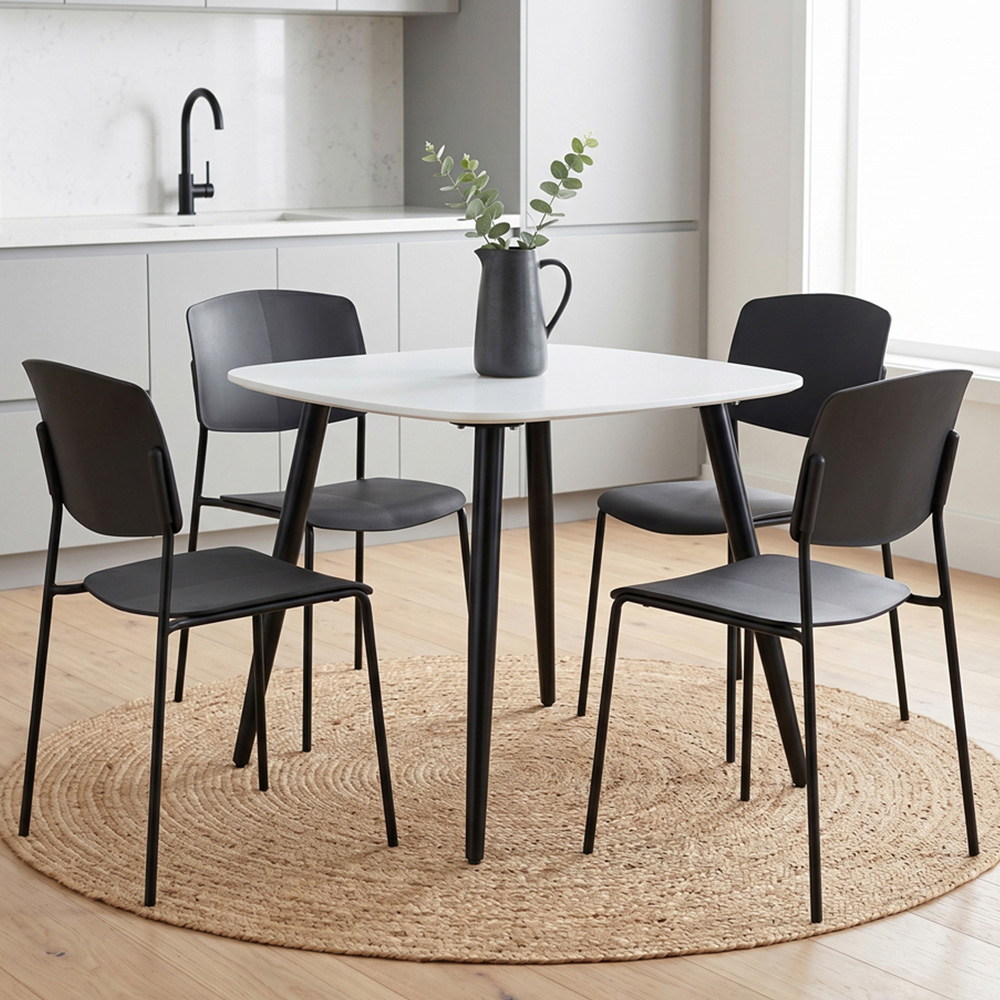 Core Products Aspen Academy 4 Seater Plastic Square Dining Set White and Black Image 1
