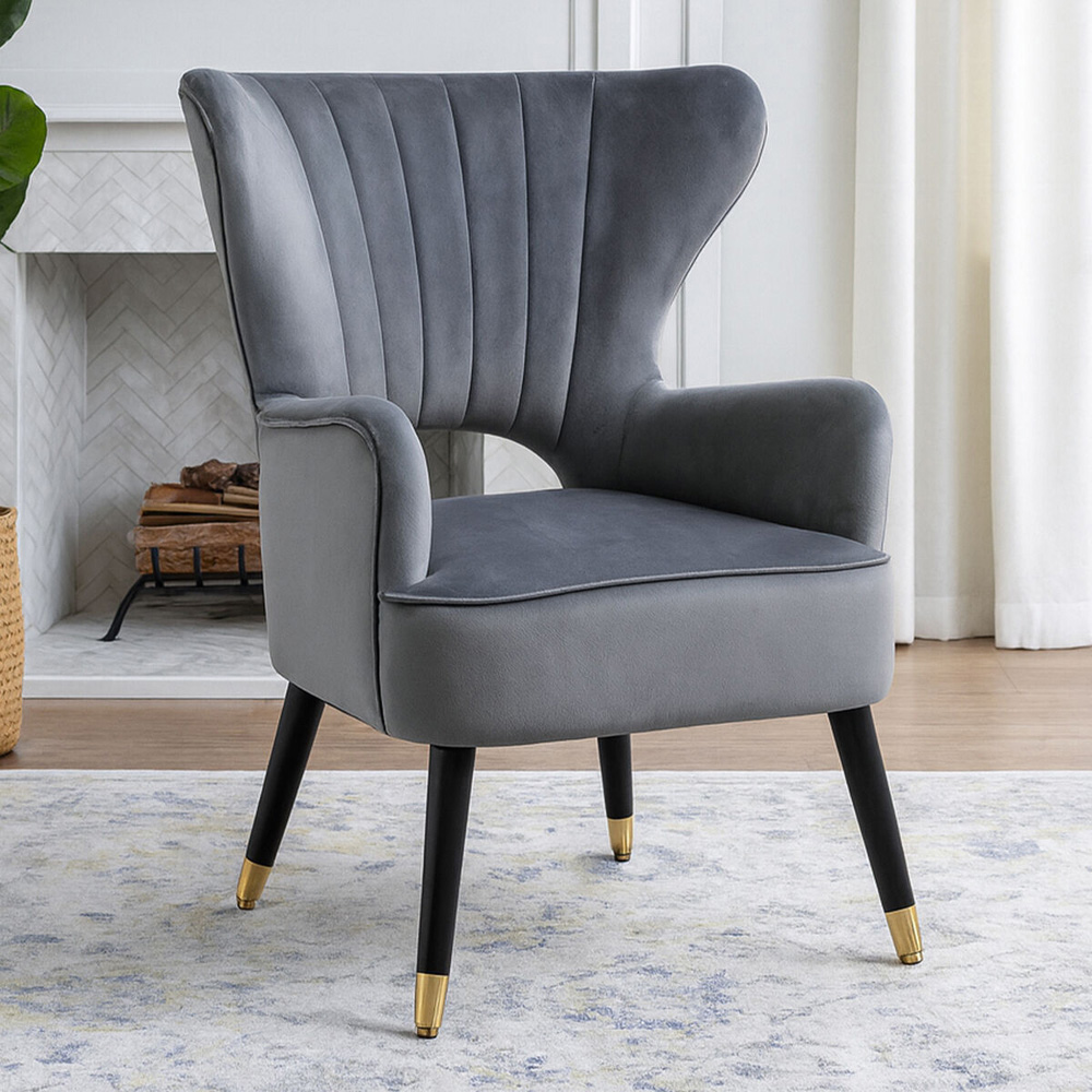 Premier Housewares Sloan Grey Velvet Armchair Image 4