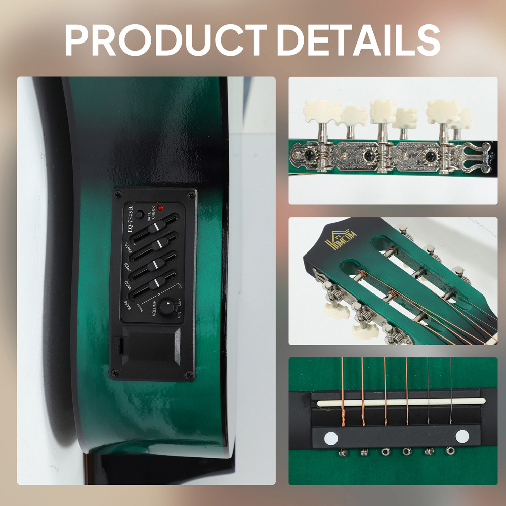 HOMCOM Green Beginner Cutaway Acoustic Electric Guitar Image 6