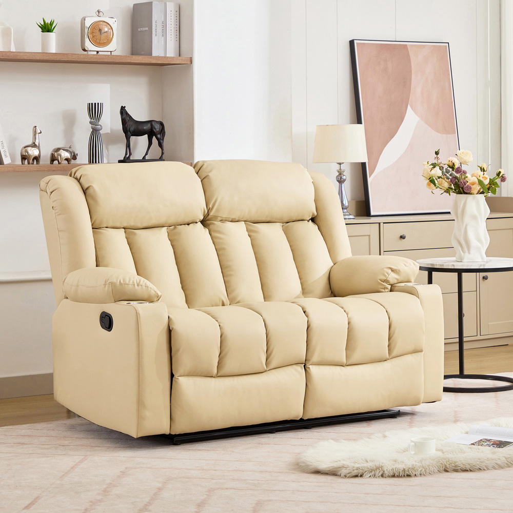 Artemis Home Sheridan 2 Seater Cream Leather Manual Recliner Sofa with Cup Holders Image 3