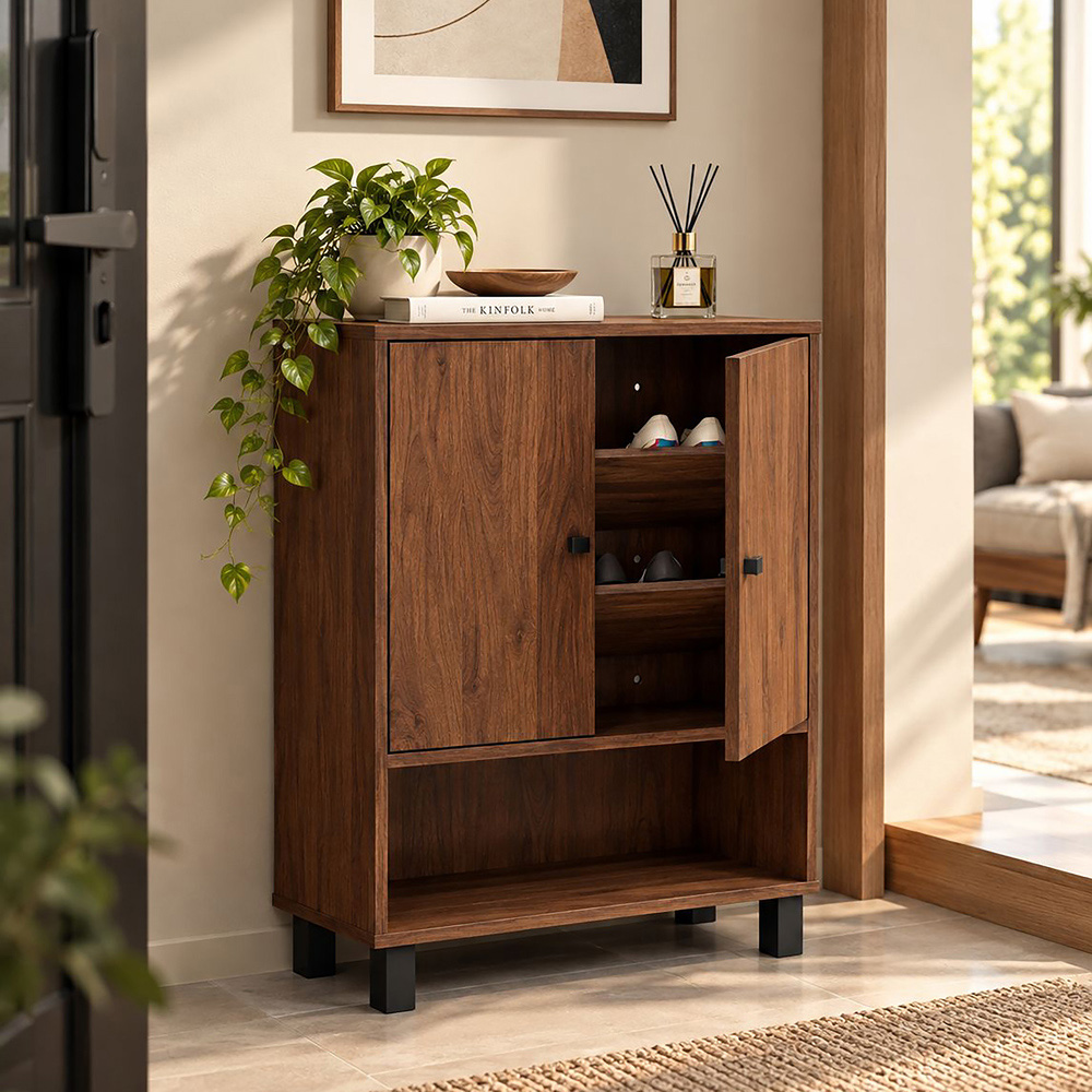 Kidsaw 2 Door Single Shelf Walnut-Effect Shoe Cabinet Image 4