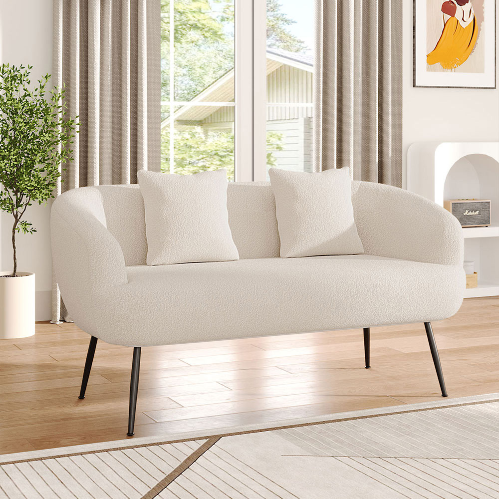 Living and Home White Teddy Fabric Loveseat with Cushions Image 7