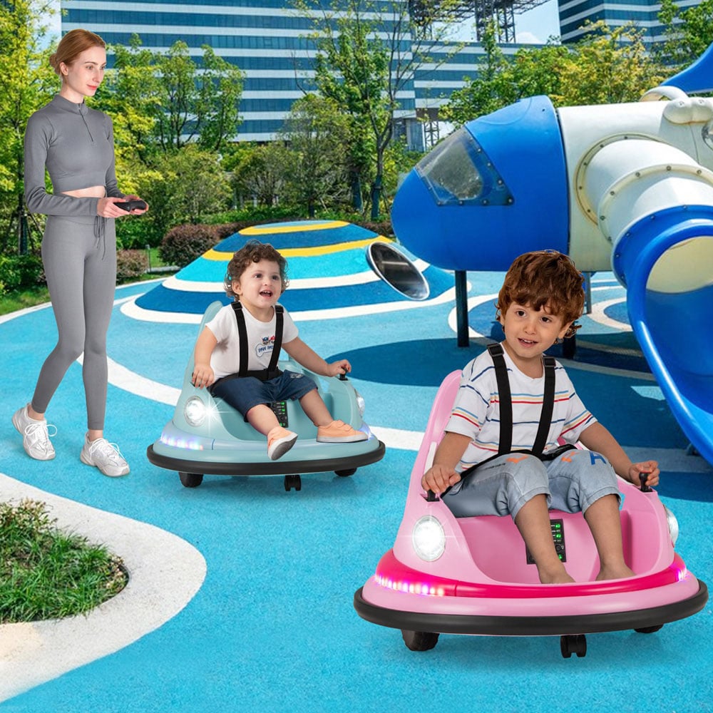 Costway Kids Blue Ride On Bumper Car with Dual Joysticks and 5 Light Effects 12V Image 2