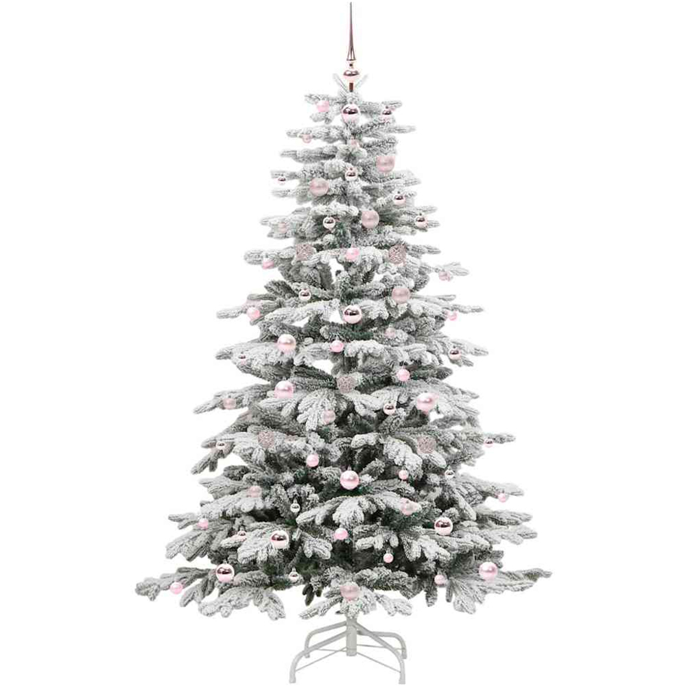 vidaXL Pre-Lit Pink Baubles White Artificial Snow Flocked Christmas Tree 6ft Image 4