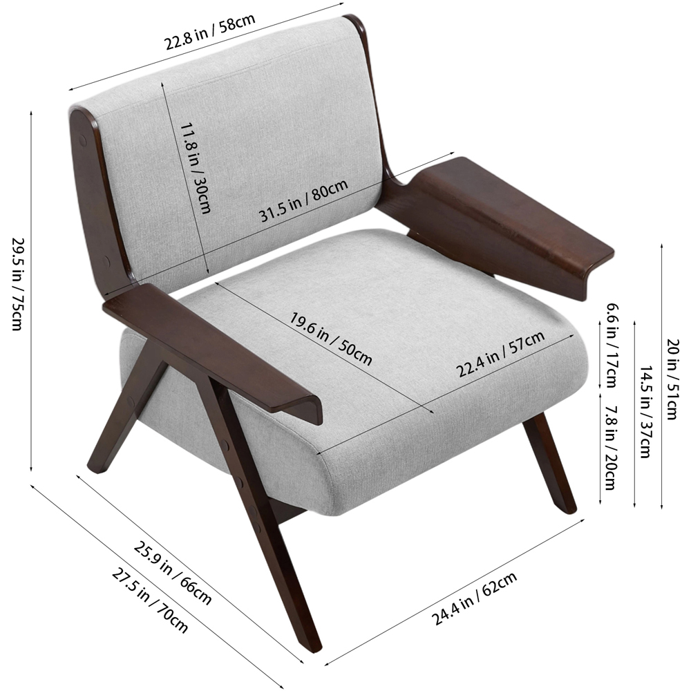 Living and Home Grey Chenille Modern Armchair Image 9
