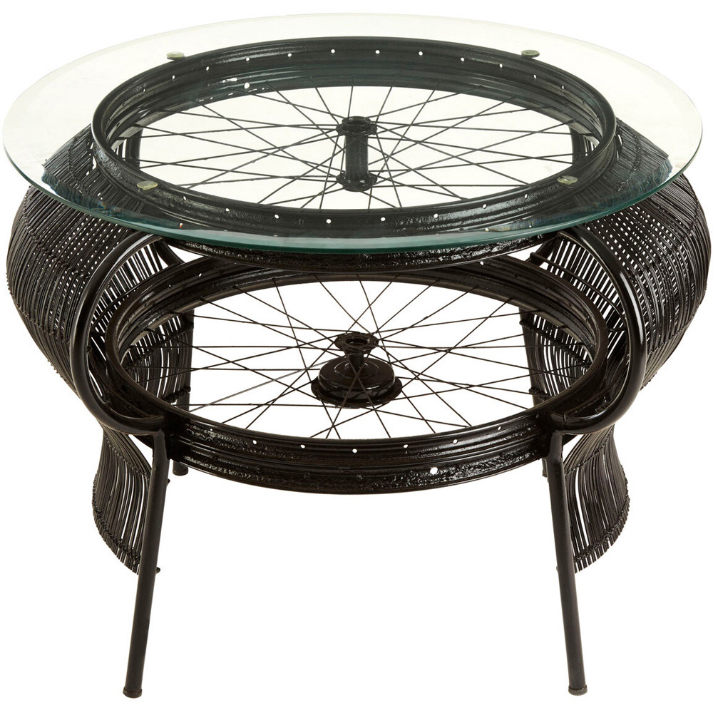 Premier Housewares Mantis Black Finish Bicycle Wheel Design Coffee Table Image 3