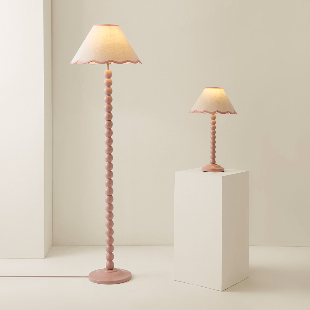 ValueLights Bobbins Pink Scallop Shade Rose Pink LED Floor Lamp Image 7
