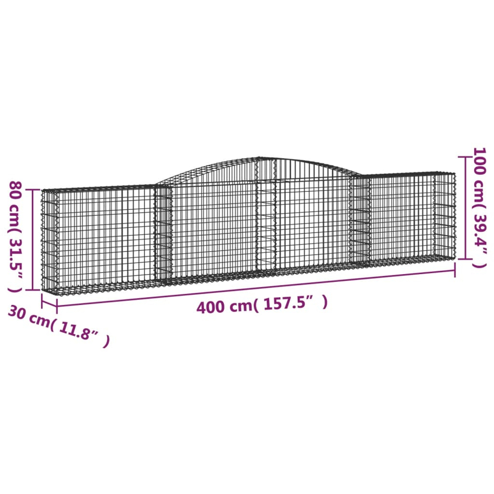 vidaXL Silver Galvanised Iron Arched Gabion Basket 400 x 30 x 80/100cm 4 Pack Image 5