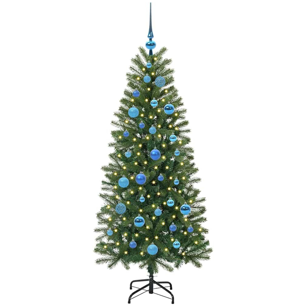 vidaXL Pre-Lit Blue Baubles Green Artificial Christmas Tree 5ft Image 1