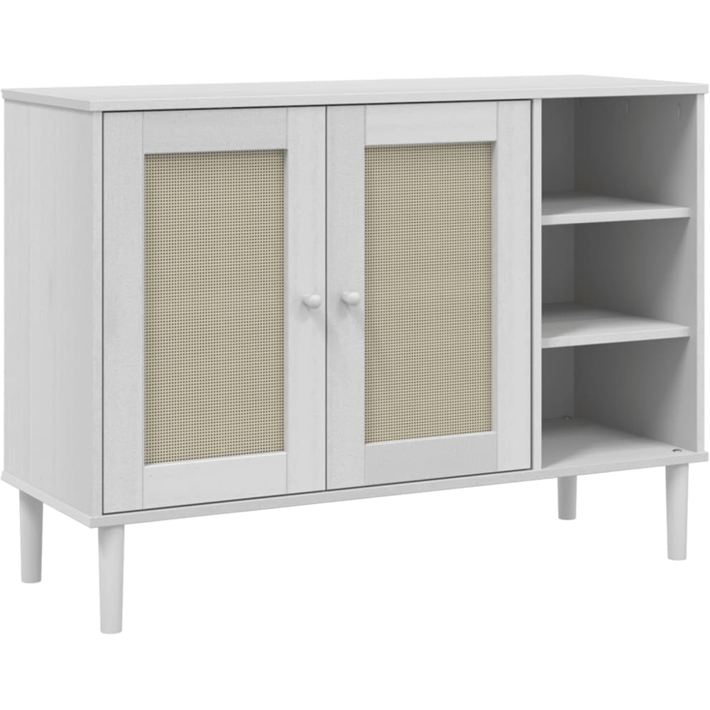 vidaXL Senja 2 Door 3 Shelf White Solid Pine Wood Rattan Look Sideboard Image 2
