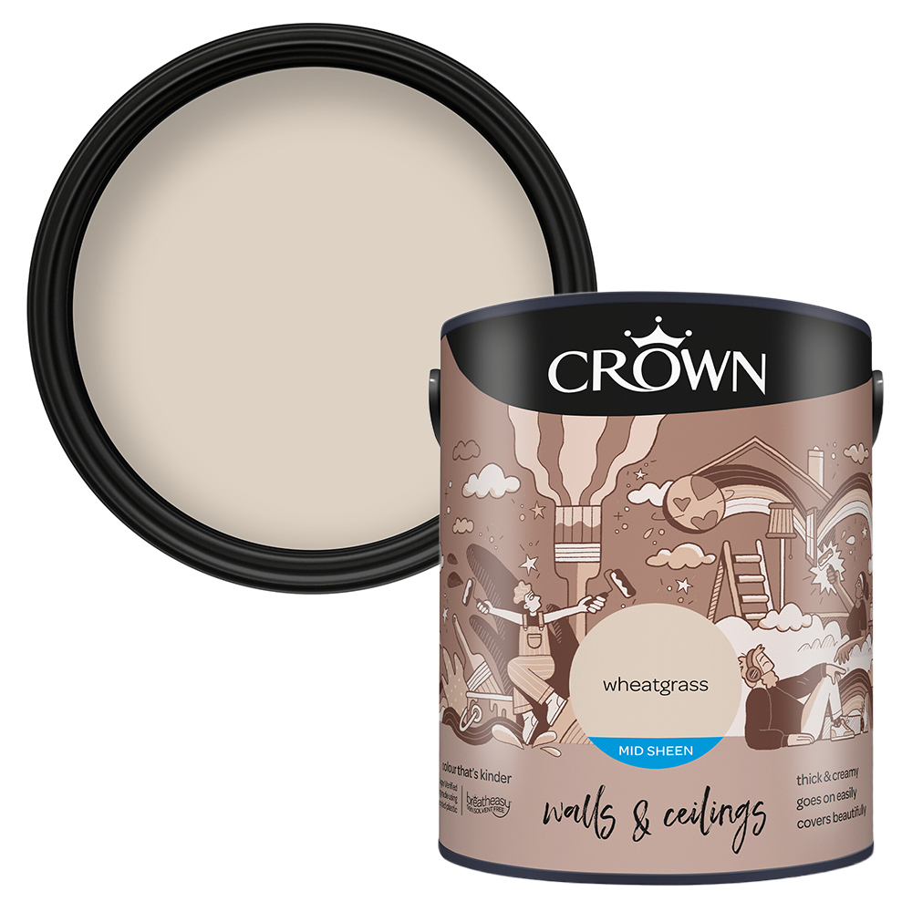 Crown Walls & Ceilings Wheatgrass Mid Sheen Emulsion Paint 5L Image 1