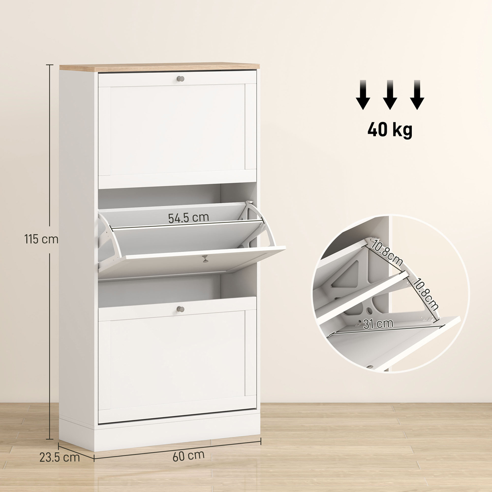 Portland 3 Flip Drawer White Narrow Shoe Cabinet Image 9