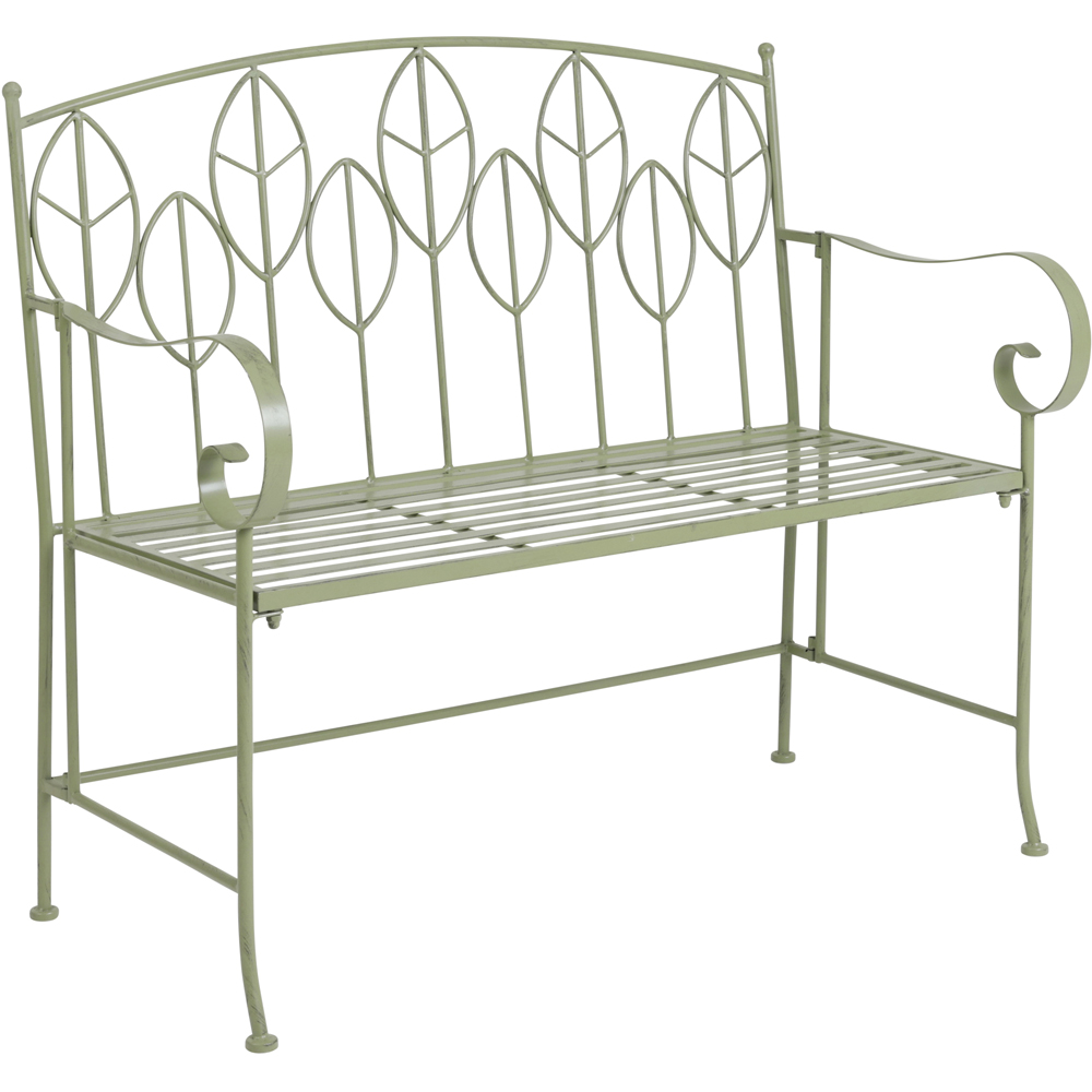 Charles Bentley 2 Seater Sage Green Rustic Metal Leaf Pattern Garden Bench Image 2