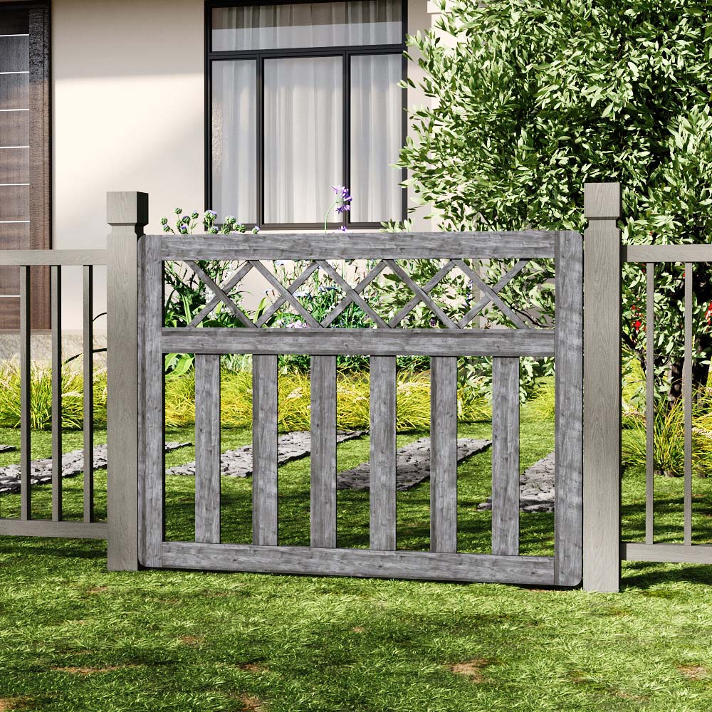 Outdoor Cross Top Wooden Grey Garden Fence Door, 90 x 120 x 2.5cm Image 2