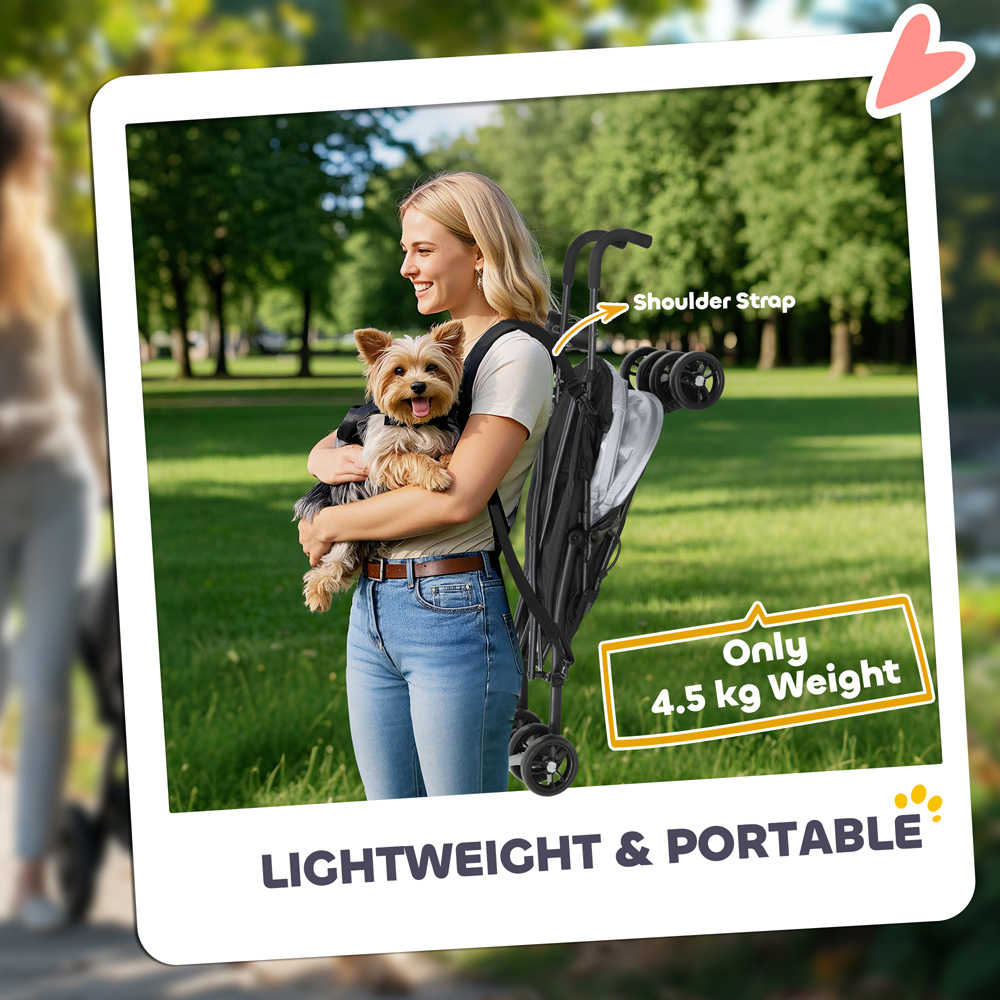 PawHut Light Grey Lightweight Foldable Mini Dog Stroller Image 5