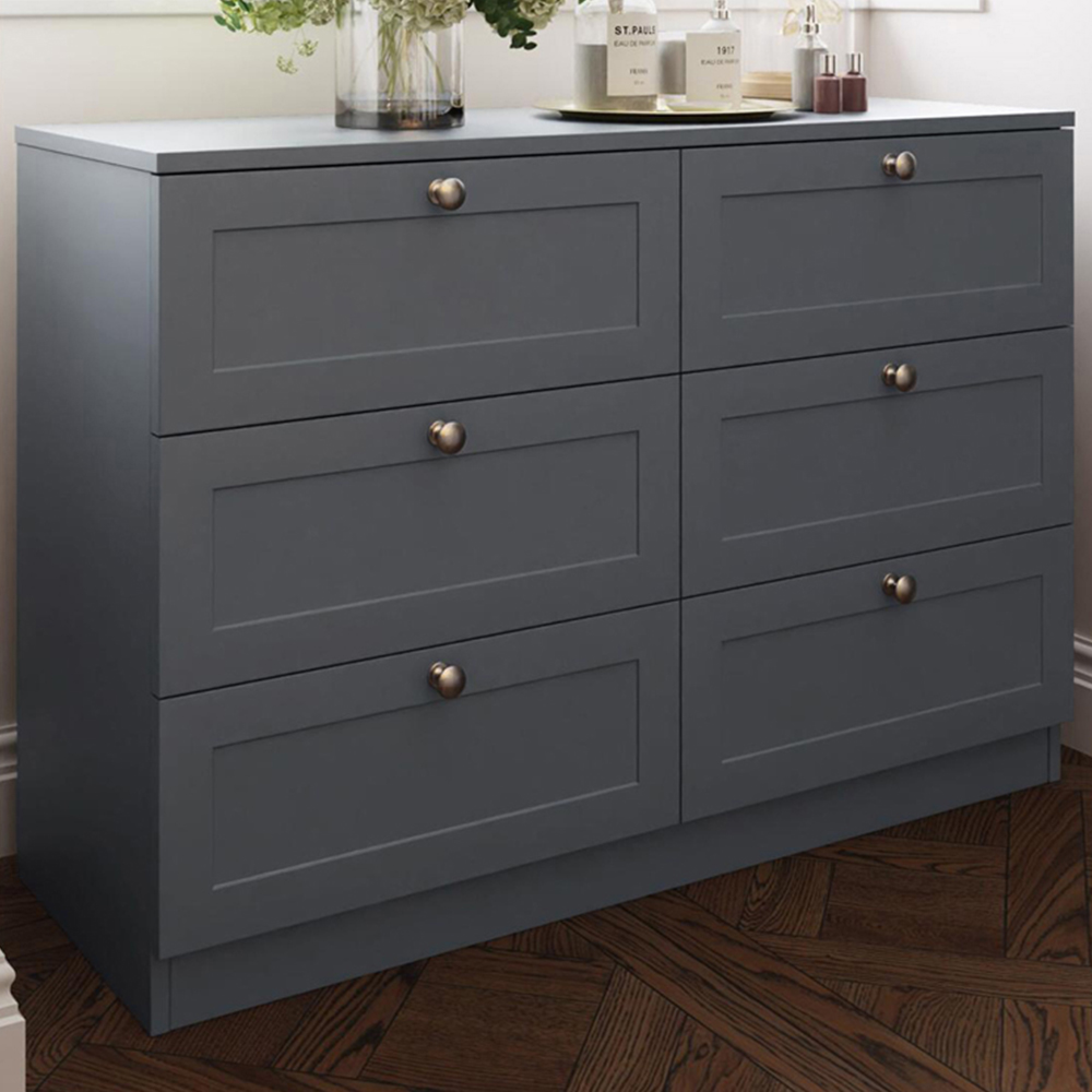 FWStyle Artus 6 Drawer Dark Grey Panelled Chest of Drawers Image 1