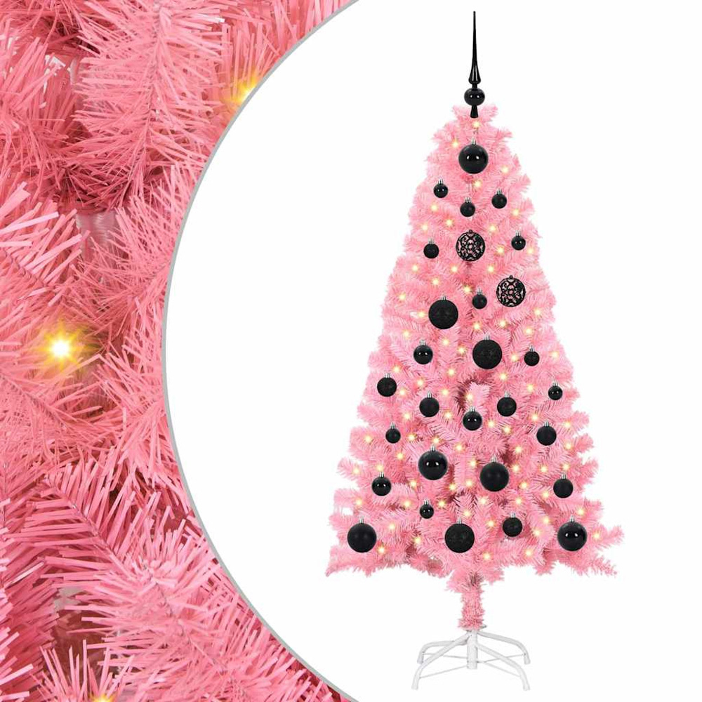 vidaXL Pre-Lit Black Baubles Pink Artificial Christmas Tree 5ft Image 2