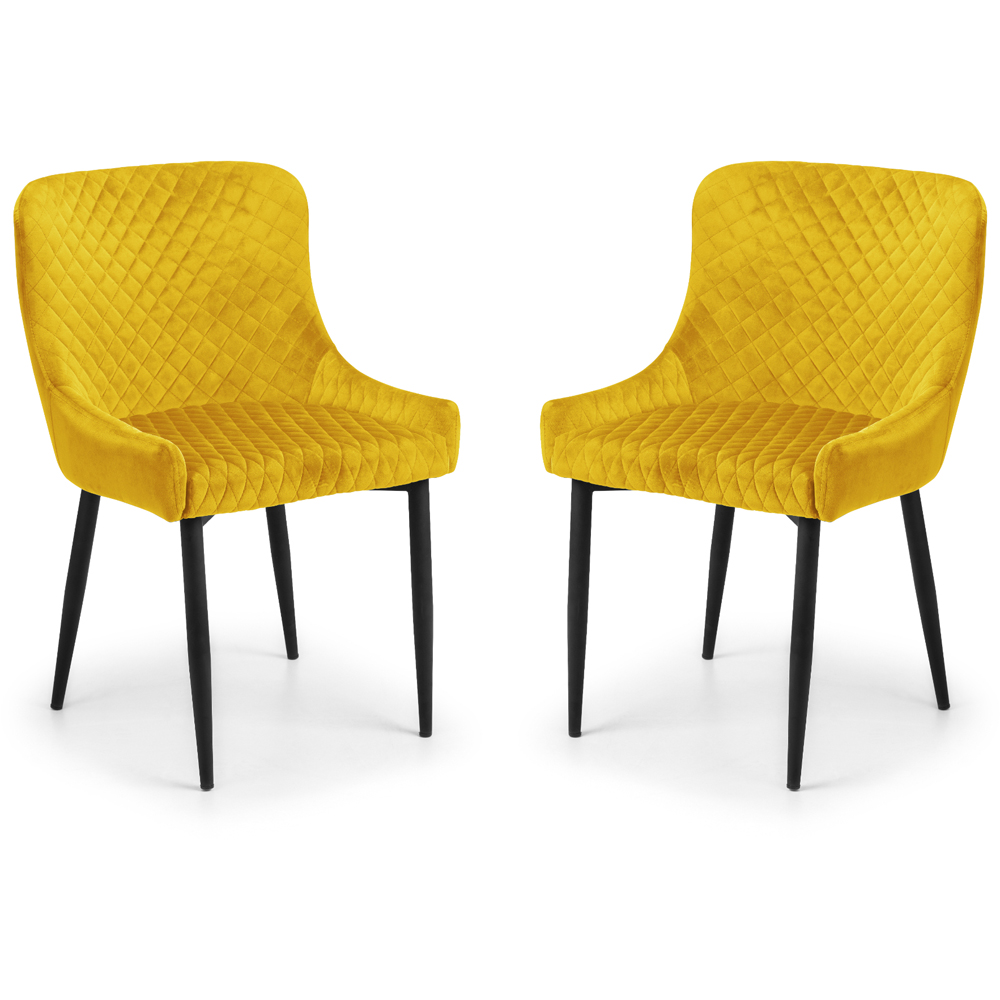 Julian Bowen Luxe Set of 2 Mustard Velvet Dining Chair Image 2