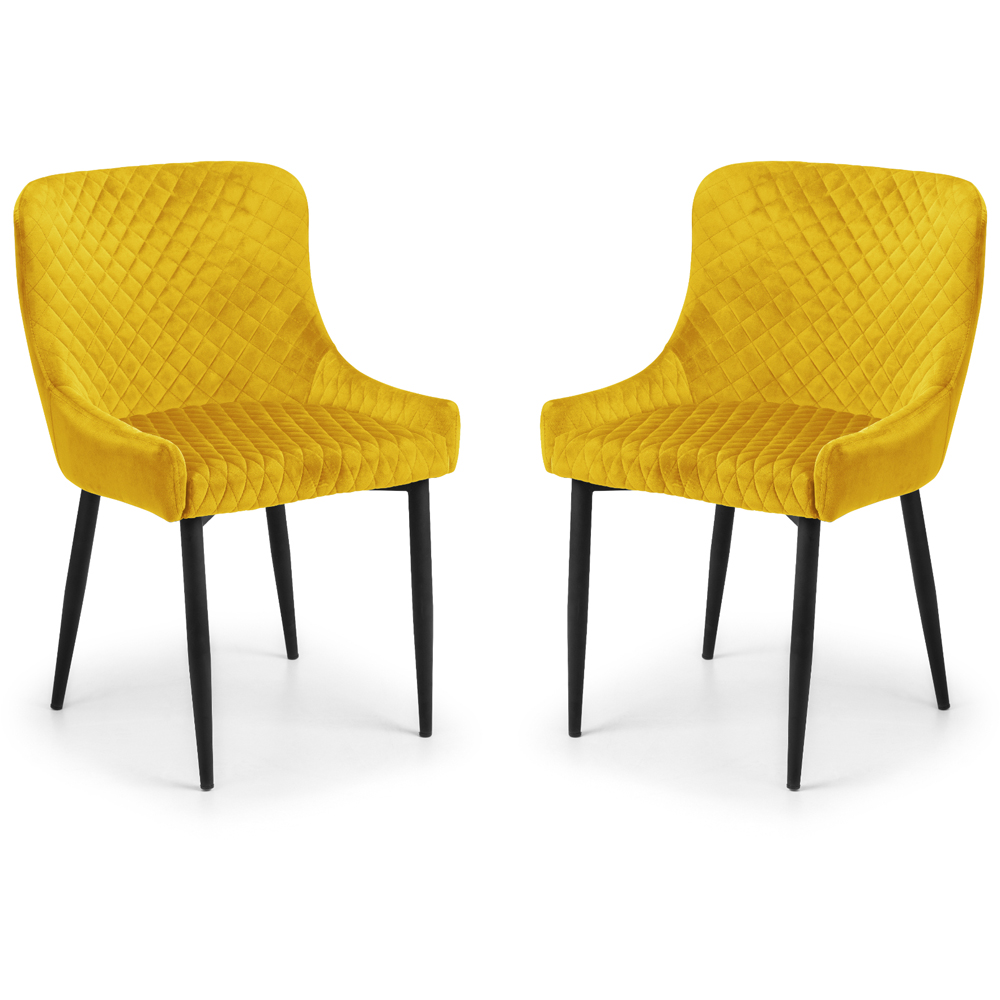 Julian Bowen Luxe Set of 2 Mustard Velvet Dining Chair Image 2