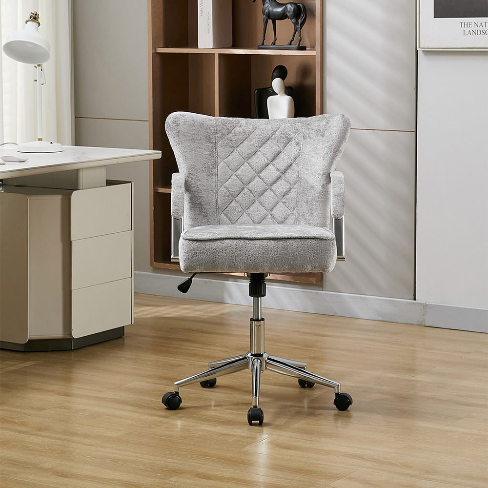Living and Home Grey Chenille Diamond-Quilted Height Adjustable Swivel Office Chair Image 8