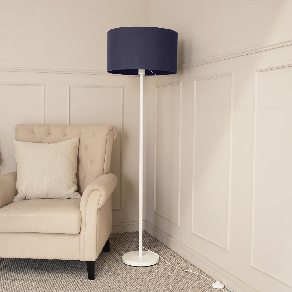 ValueLights Charlie Navy Drum Shade White Floor Lamp and Bulb Image 4